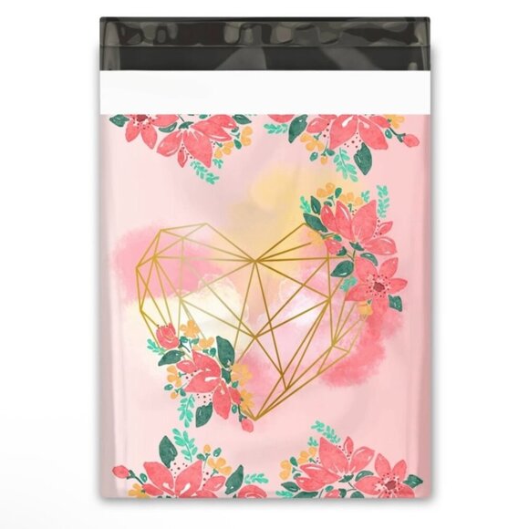 10 Floral Heart Poly Mailers - Pink and Gold NEW - Picture 2 of 3